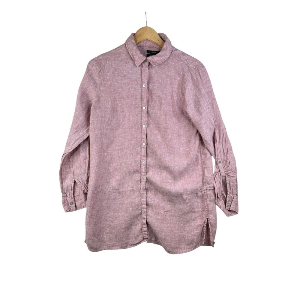 Tahari Womens Pink 100% Linen Long Sleeve Tunic Shirt  Small, Lagenlook Coastal